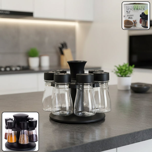 8-in-1 rotating spice rack for organized kitchen storage