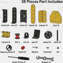 Assembled mechanical models from the Mecha Racer STEM Kit displayed on table