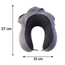 Cosy hooded U shape pillow for planes, cars and trains
