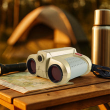 Close-up of Kids Night Scope Toy Binoculars red-tinted lenses and scope hood