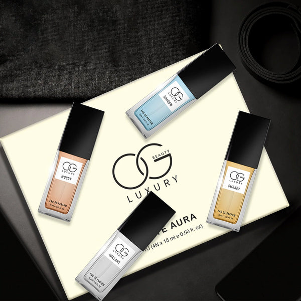 Luxury Perfume Gift Set featuring four distinct Eau De Parfum fragrances in elegant packaging