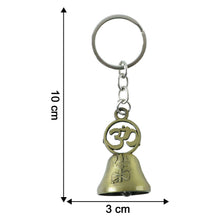 Dimensions and size of Om temple bell metal keychain shown