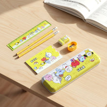 Additional view showing cartoon printed pencil box set with stationery items