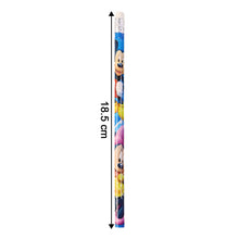 Close-up shot of a wooden cartoon-printed pencil from the 12-piece set