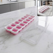 Pink plastic ice cube tray with lid for easy freezing