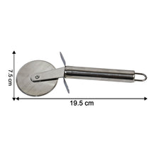Pizza cutter showing safety finger guard on ergonomic handle