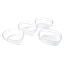 Clear plastic bowls stacked, showcasing durable serving bowl set
