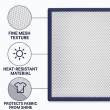 Ironing mesh press cloth protecting dark shirt fabric from iron shine