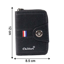 Size reference display for black zip-around card holder wallet