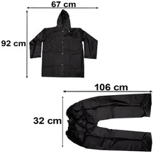 Two piece hooded waterproof raincoat set suitable for various outdoor uses.