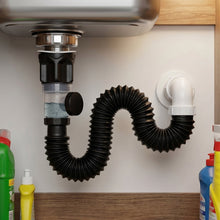 Set of flexible sink drain pipe with bottle trap and pop-up waste for home use