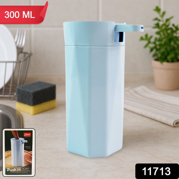 Soap Dispenser 300ml filled with liquid soap, highlighting easy push dispensing