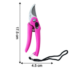 A pair of compact garden scissors displayed with a size reference.