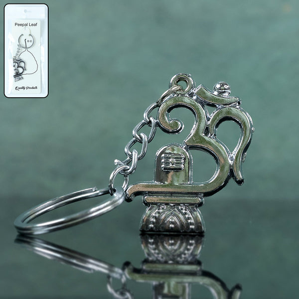 Om Shivling metal keychain showing front view and spiritual design