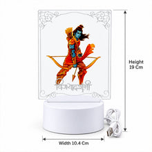 Lord Ram 3D LED lamp with dimensions, showing its height as 19 cm and width as 10.4 cm, on a white background.