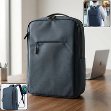 Black multipurpose travel backpack with USB port and multiple compartments