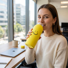 400 ML Smiley Face Glass Water Bottle with Silicone Sleeve for Office (1 Pc)