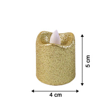 Size comparison of LED tealight candles with glitter finish
