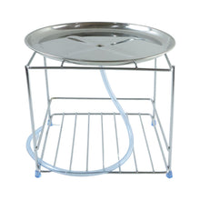 Stainless steel utensil rack with top tray and bottom shelf