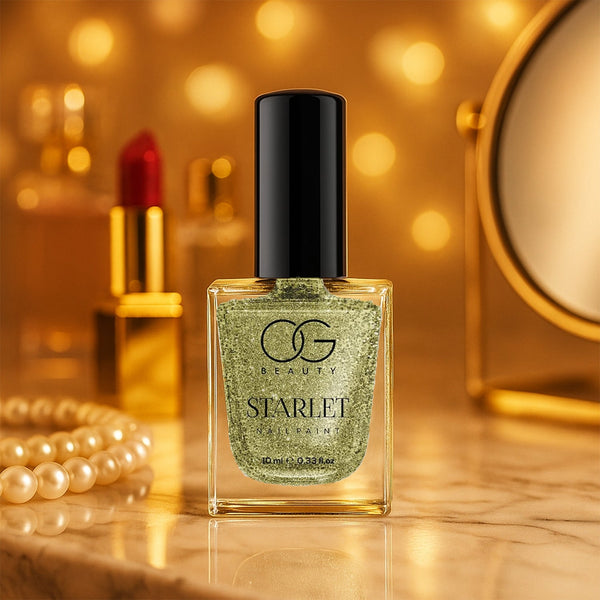 Sunshine Gold glitter nail paint bottle with sparkling finish