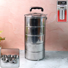 5 Compartment Lunch Box (Stainless Steel): Round Tiffin, Leakproof (16x5