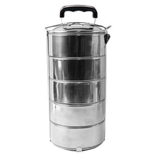 5 Compartment Lunch Box (Stainless Steel): Round Tiffin, Leakproof (16x5