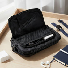 Durable compact electronics organizer pouch angled view