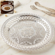 Decorative silver serving tray round floral