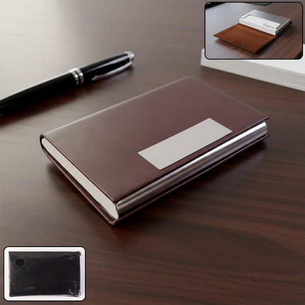 Premium executive business card holder with magnetic secure closure, showcased closed