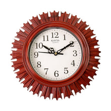 Front view of the battery operated wooden look wall clock, ready to adorn any wall.