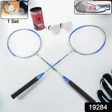 Components of badminton set including rackets and nylon shuttlecocks