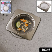 Square sink drain strainer capturing food waste flakes
