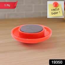 Multiple red dot magnetic board buttons holding papers on whiteboard
