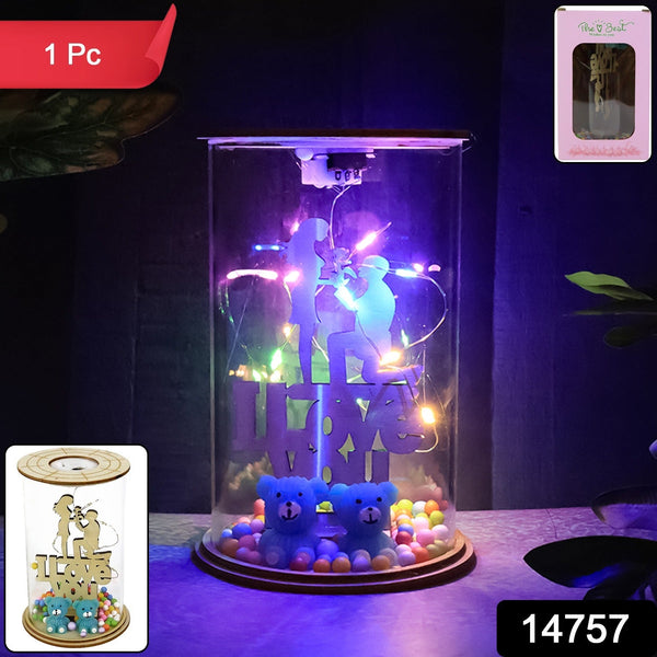 Colorful LED Light Showpiece featuring couple silhouette and plush bears