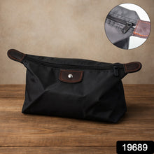 Waterproof multipurpose travel organizer pouch in black with brown detailing