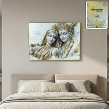 Radha Krishna wall art frame in white and gold finish, perfect for home décor