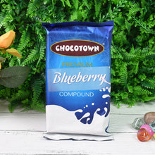 Vibrant blueberry compound chocolate slab, perfect for desserts