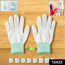 Close-up of soft cotton gloves included in the picture hanging kit