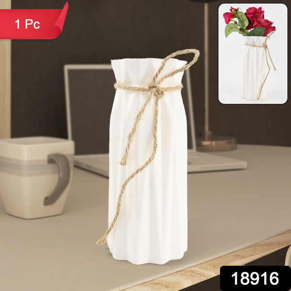 White ceramic-look plastic flower vase for office desk decoration