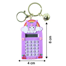 Size dimensions of Kuromi calculator keychain shown on ruler