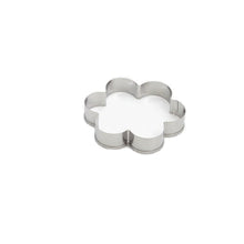 An individual round-shaped stainless steel cookie cutter, showcasing its smooth edge.