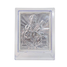 Side profile view of silver Saraswati Maa photo frame showing sturdy stand