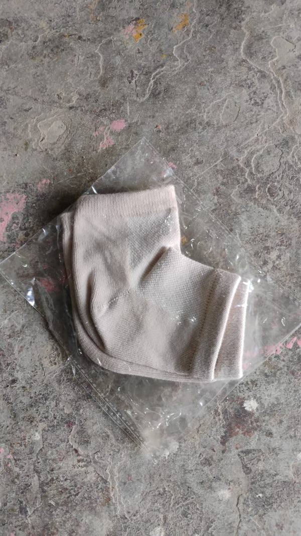 Instructional image showing how to wear the heel socks for best results.
