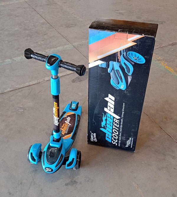 Foldable design feature of kids kick scooter showing easy storage