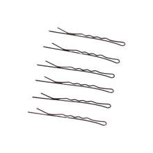 Multiple medium black hair bobby pins arranged together