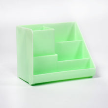 Vibrant blue desk organizer adding a pop of color to the workspace.