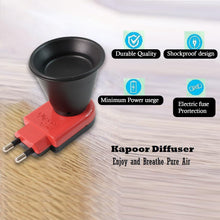 A red and black electric Kapoor Dani diffuser with text highlighting its durable, shockproof, and fuse protection features.