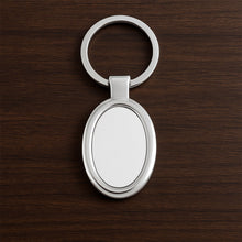 Sleek oval metal keychain showcasing durable build and chrome shine