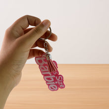 Glitter lettering on Plus Size Barbie keychain accessory