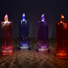 Multicolor LED Crystal Candle with swirling glitter, perfect for festive home decor.
